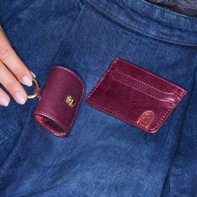 Claris Virot Porte Carte Cuir Manu Craquelé Grenat