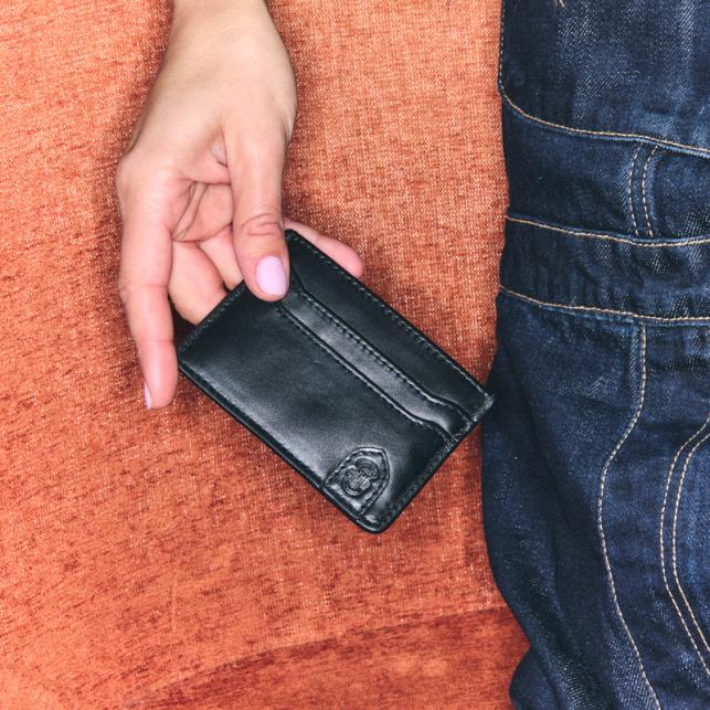 Claris Virot Porte Carte Cuir Nappa Manu Noir