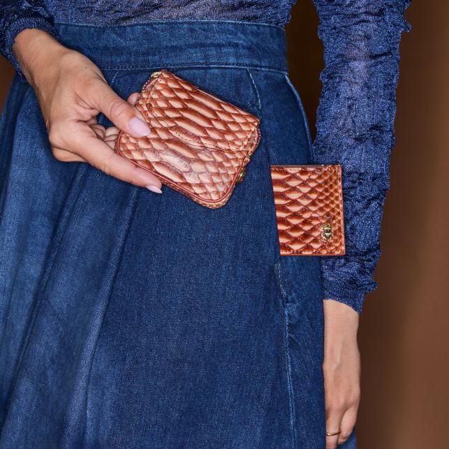 Claris Virot Porte Carte Python Helena Cuivre Lavé