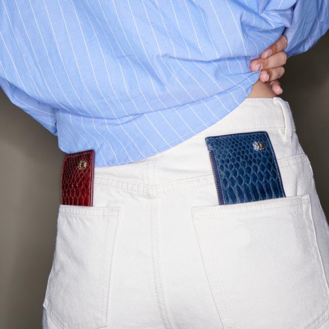 Claris Virot Porte Carte Python Helena Navy