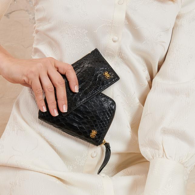 Claris Virot Porte Carte Python Helena Noir