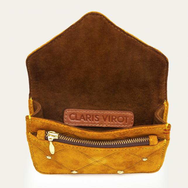 Claris Virot Porte Cartes Cuir Alex Ambre Cloutée
