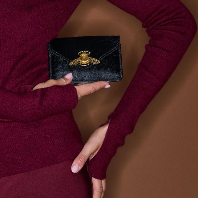 Claris Virot Porte Cartes Cuir Alex Ambre Cloutée