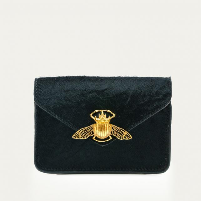 claris virot Porte Cartes Cuir Alex Ambre Cloutée