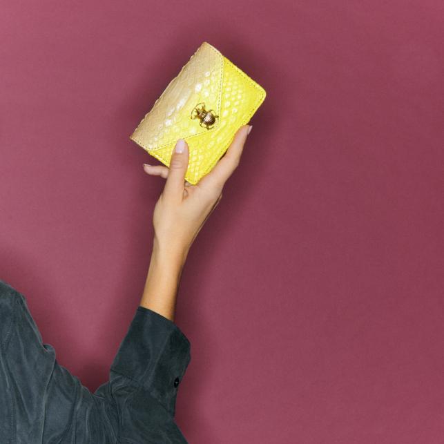 Claris Virot Porte Cartes Python Alex Jaune Mais