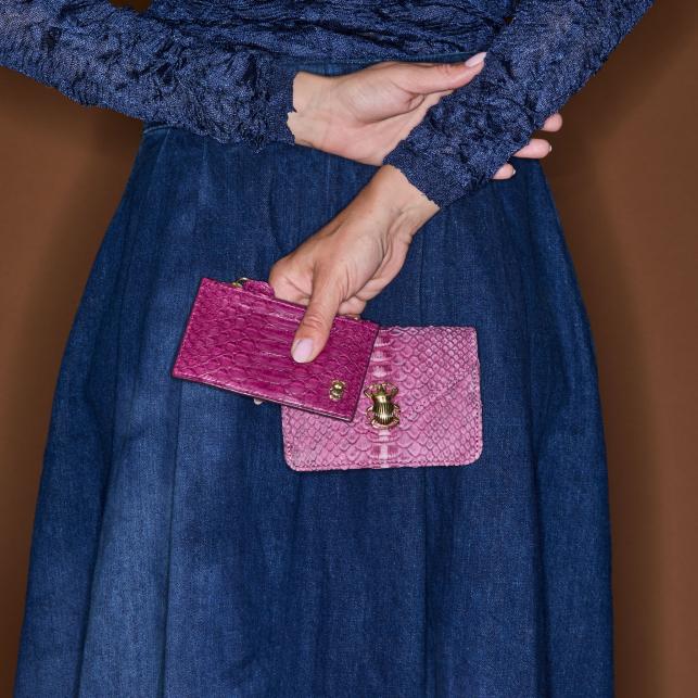 Claris Virot Porte Cartes Python Alex Pourpre Lavé