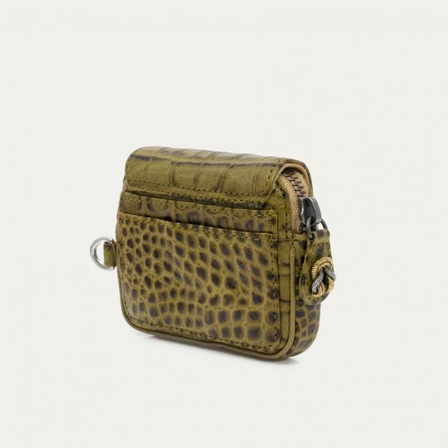 Claris Virot Porte-Monnaie Cuir Embossé Karl Kaki