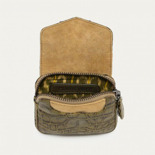 Claris Virot Porte-Monnaie Cuir Embossé Karl Kaki