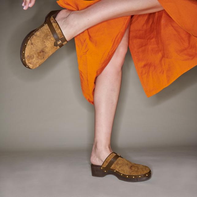 Claris Virot Sabot Arlette Cuir Kaki