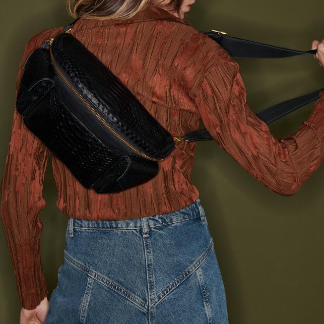 Claris Virot Sac Banane Python Jules Noir