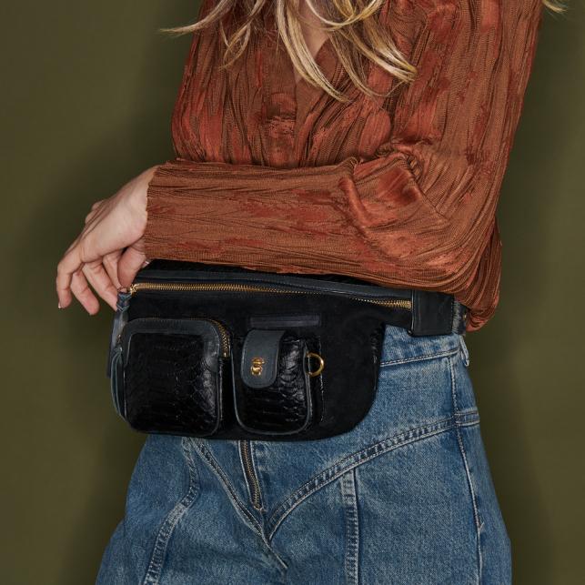 Claris Virot Sac Banane Python Romeo Noir Or