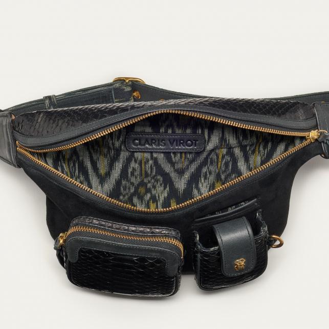 Claris Virot Sac Banane Python Romeo Noir Or