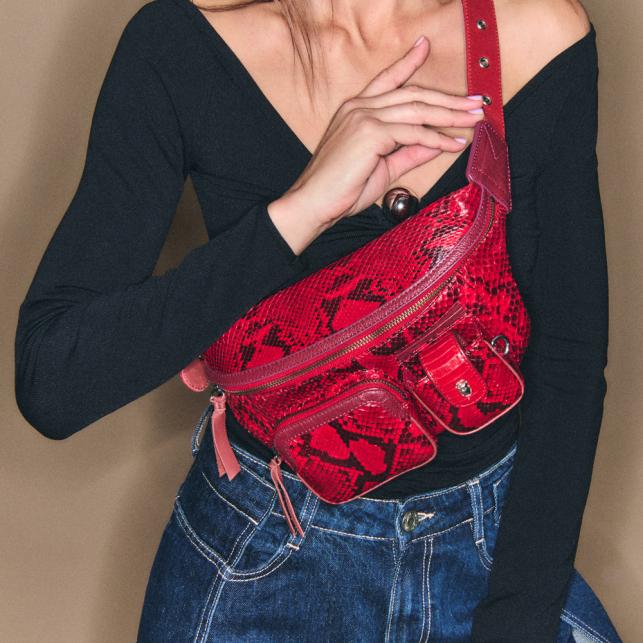 Claris Virot Sac Banane Python Romeo Rubis