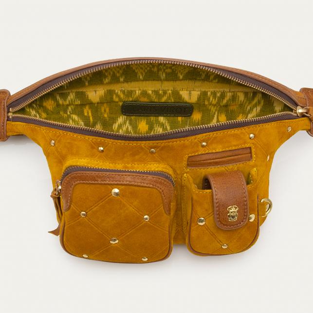 Claris Virot Sac Banane Suède Romeo Ambre Cloutée