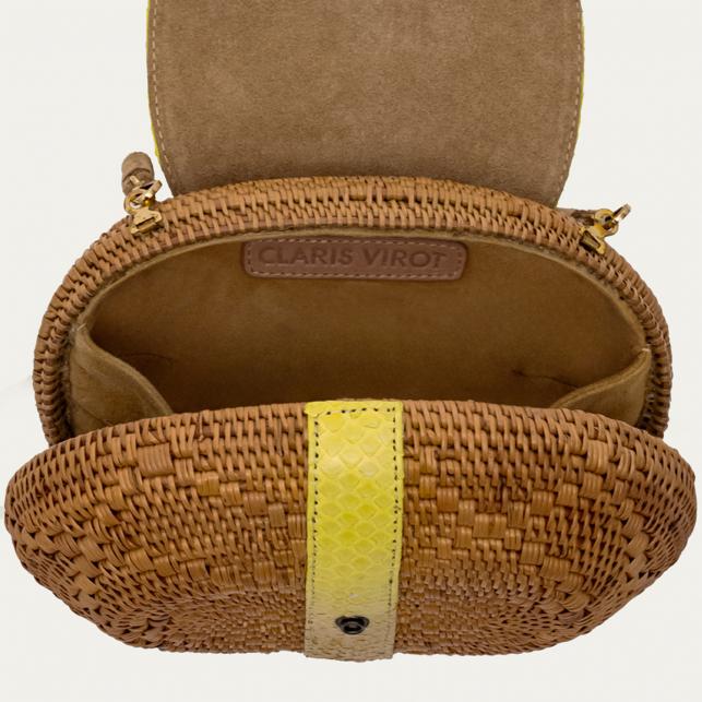 Claris Virot Sac Chiara Python Jaune Mais Et Osier