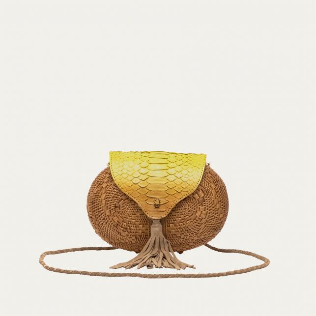 claris virot Sac Chiara Python Jaune Mais et Osier
