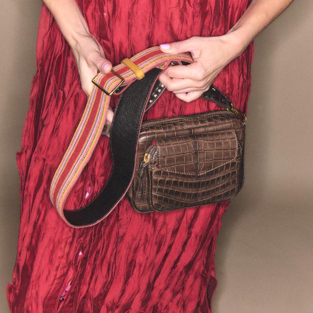 Claris Virot Sac Croco Charly Noir Chaîne Or