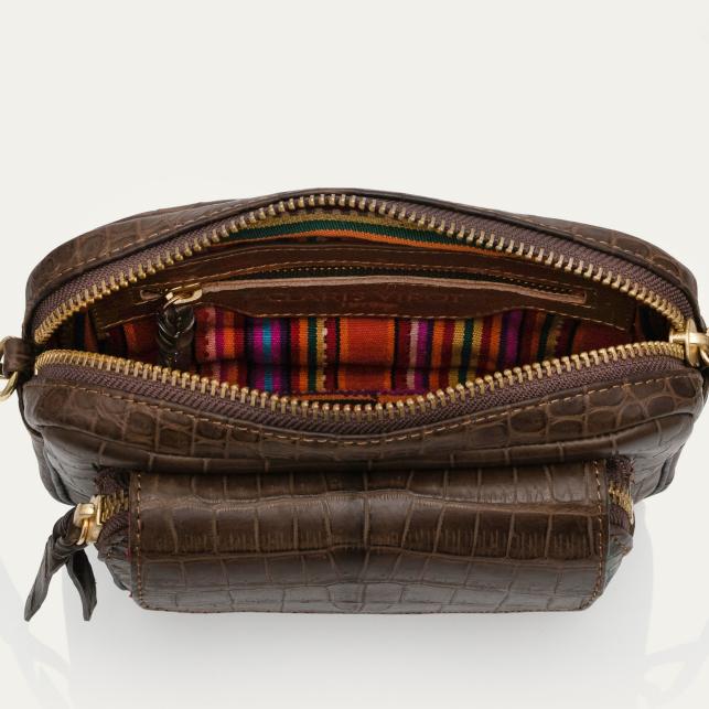 Claris Virot Sac Croco Charly Noir Chaîne Or