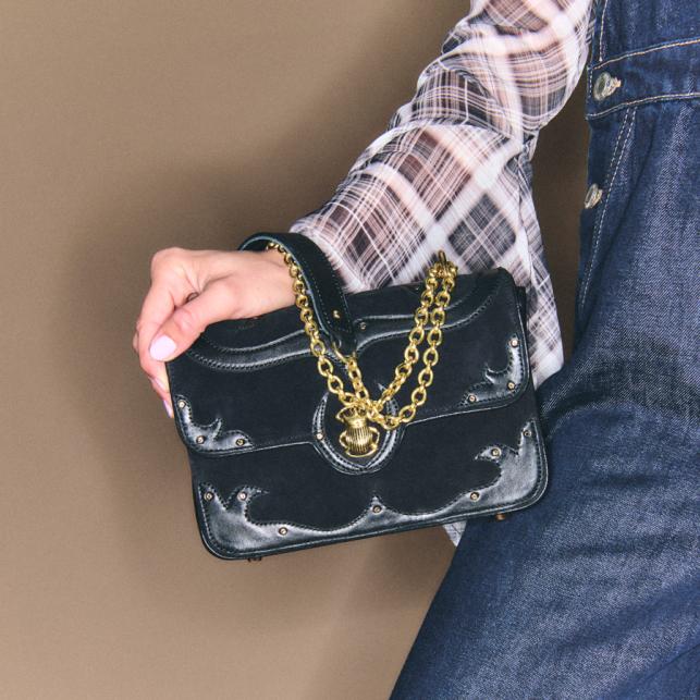 Claris Virot Sac Cuir Ava Medium Patchwork Noir