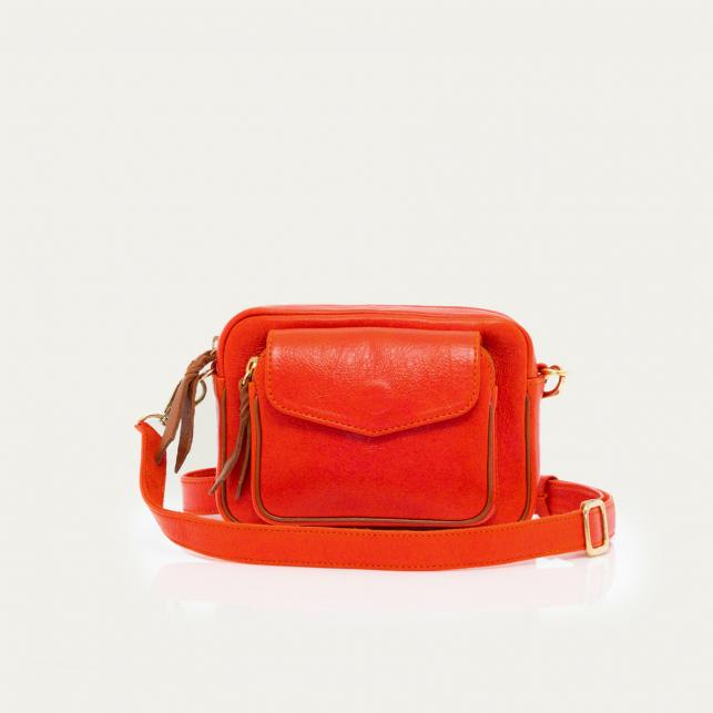 claris virot Sac Cuir Baby Charly Orange Goyave