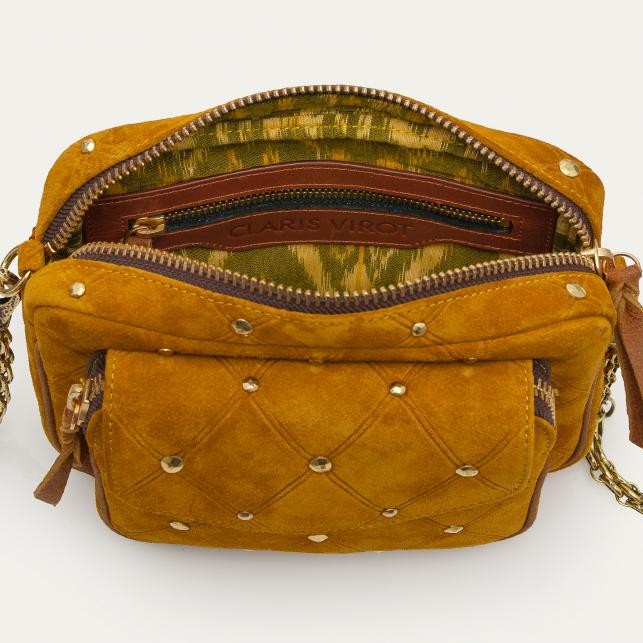 Claris Virot Sac Cuir Charly Suède Ambre Cloutée