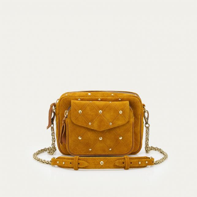 claris virot Sac Cuir Charly Suède Ambre Cloutée