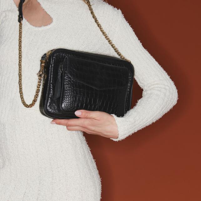 Claris Virot Sac Cuir Embossé Charly Croco Noir
