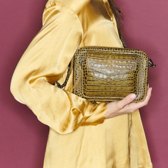 Claris Virot Sac Cuir Embossé Croco Charly Kaki
