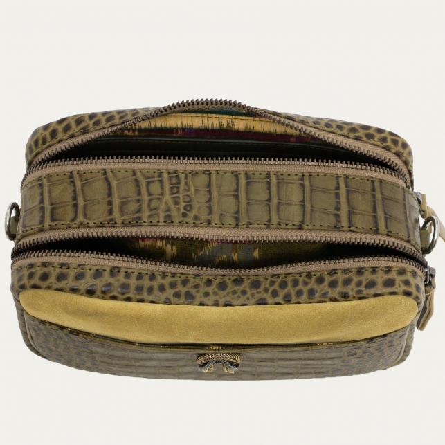 Claris Virot Sac Cuir Embossé Croco Lily Kaki