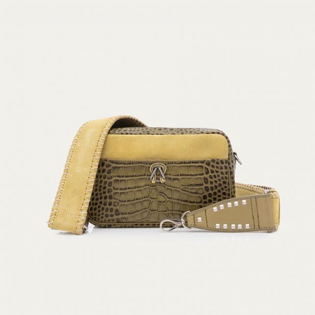 claris virot Sac Cuir Embossé Croco Lily Kaki