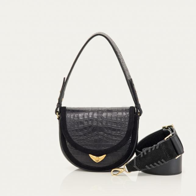 claris virot Sac Cuir Embossé Croco Victoria Noir