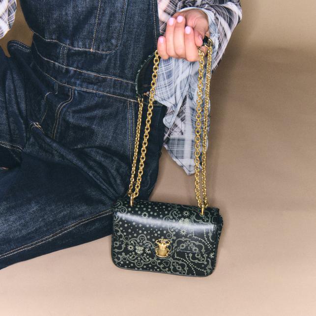 Claris Virot Sac Cuir Nappa Noir Imprimé Bandana