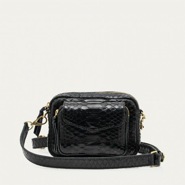 claris virot Sac Python Baby Charly Noir Or