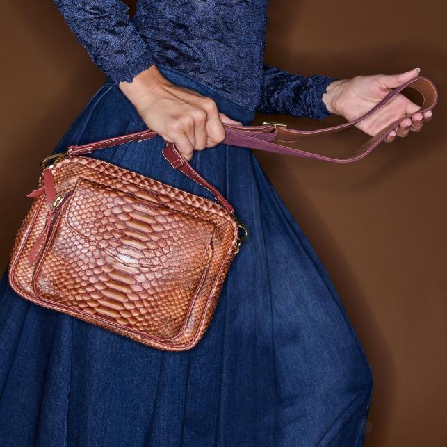 Claris Virot Sac Python Big Charly Cuivre Lavé