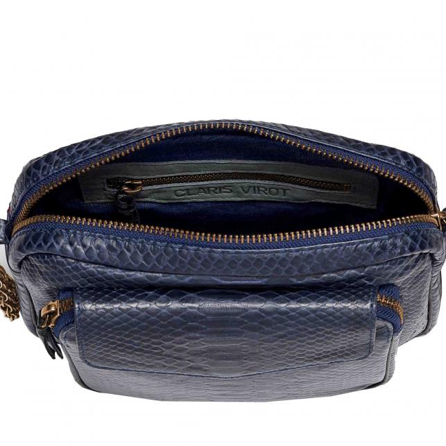 Claris Virot Sac Python Big Charly Navy Chaîne Or