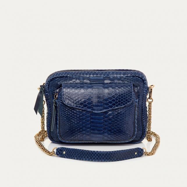 claris virot Sac Python Big Charly Navy Chaîne or