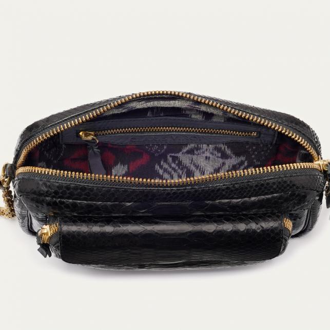 Claris Virot Sac Python Big Charly Noir Chaîne Or