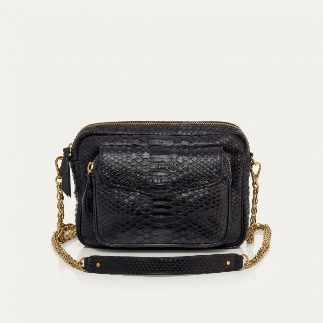 claris virot Sac Python Big Charly Noir Chaîne Or