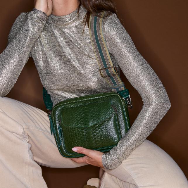 Claris Virot Sac Python Big Charly Vert Bronze