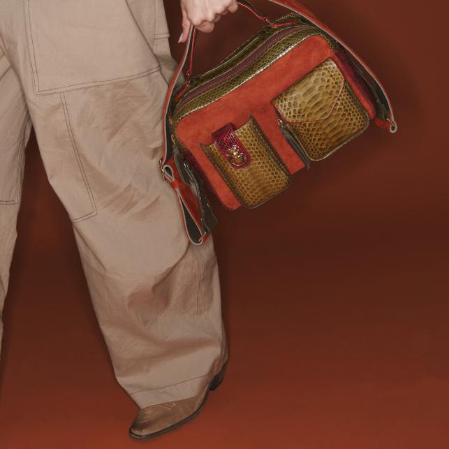 Claris Virot Sac Python César Mix Kaki Bordeaux