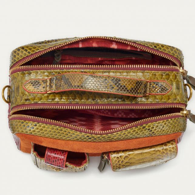 Claris Virot Sac Python César Mix Kaki Bordeaux