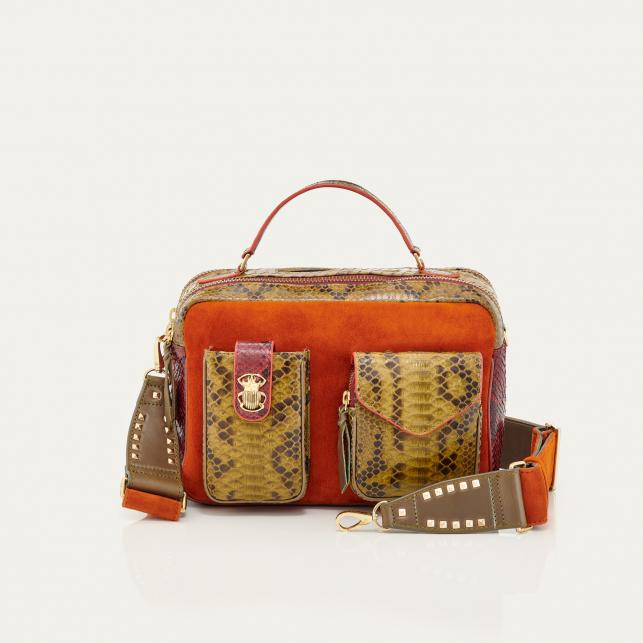 Claris Virot Sac Python César Mix Kaki Bordeaux