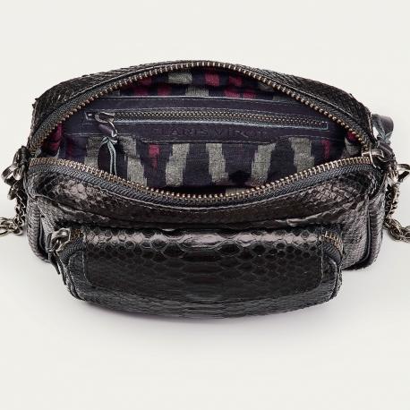 Claris Virot Sac Python Charly Noir Chaîne Argent