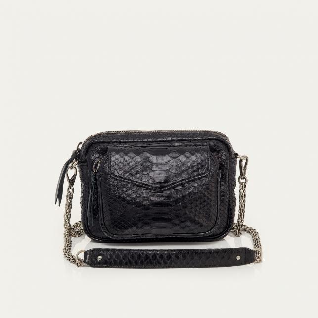 claris virot Sac Python Charly Noir Chaîne Argent