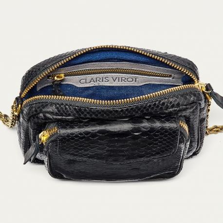 Claris Virot Sac Python Charly Noir Chaîne Or