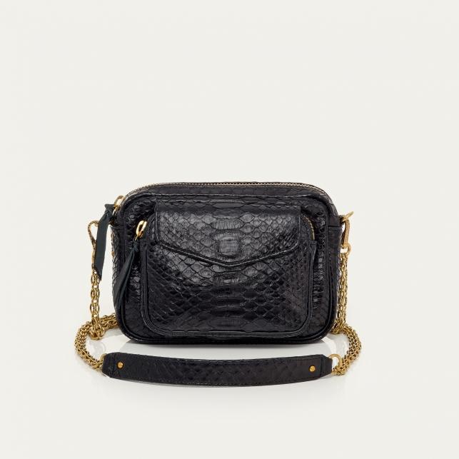 claris virot Sac Python Charly Noir Chaîne Or