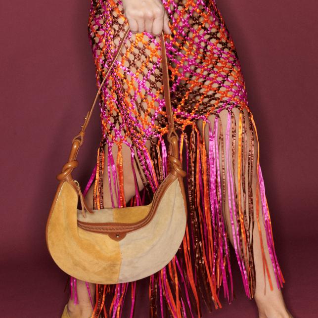 Claris Virot Sac Veau Velours Chris Bicolore Beige