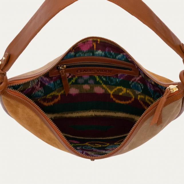 Claris Virot Sac Veau Velours Chris Bicolore Beige