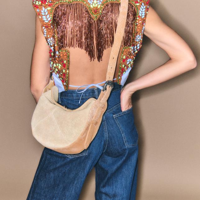 Claris Virot Sac Veau Velours Estelle Sable Blanc