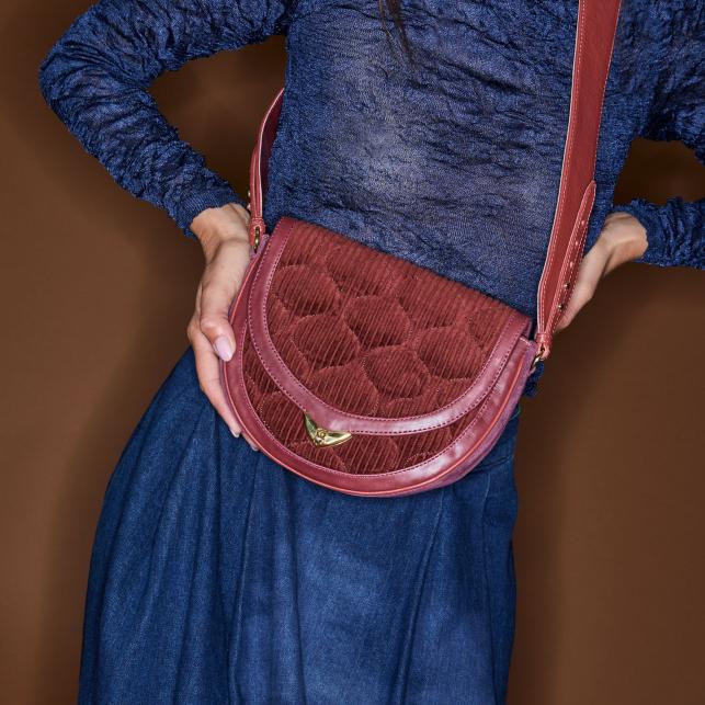 Claris Virot Sac Velours Victoria Brique Matelassé